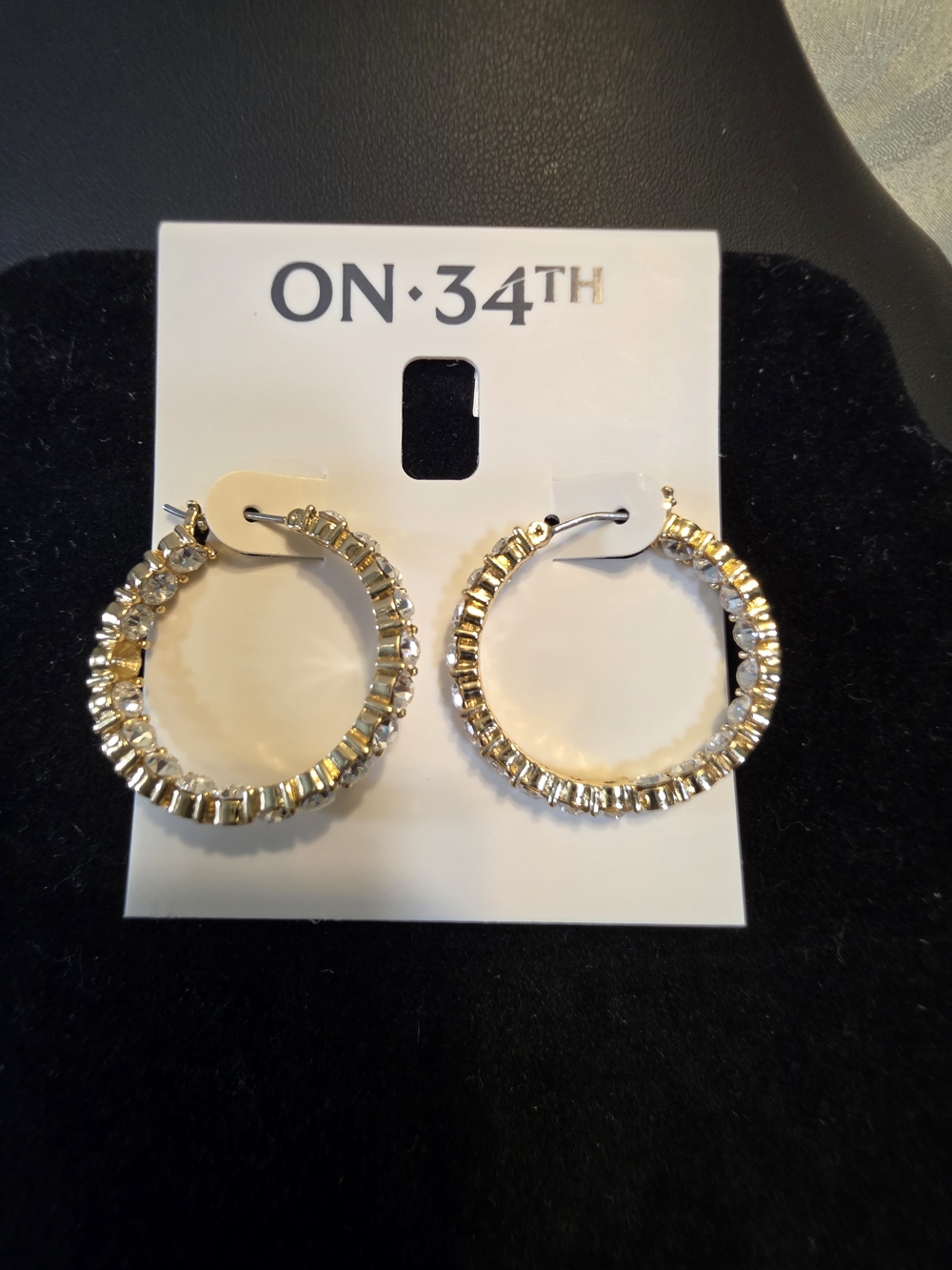 #304 ON-34TH Gold Crystal-Embellished Hoop Earrings
